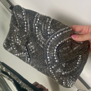 Black beaded embellished clutch purse pocketbook